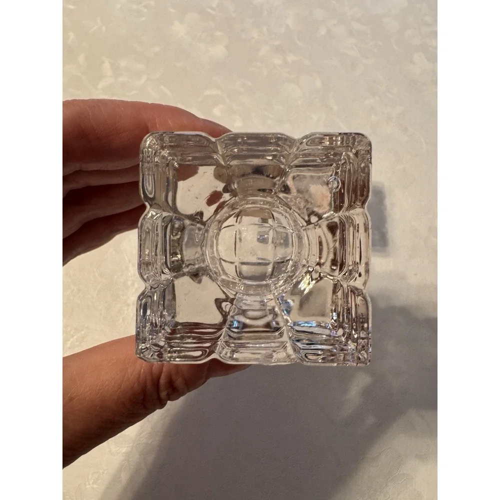 Vintage Biedermann Pair Clear Glass Cube Taper Candle Holders Ice Block Decor
